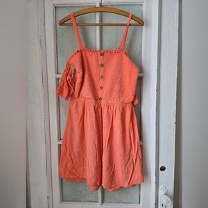 Venus Coral Smocked Sundress XL Button Front Flutter Sleeve